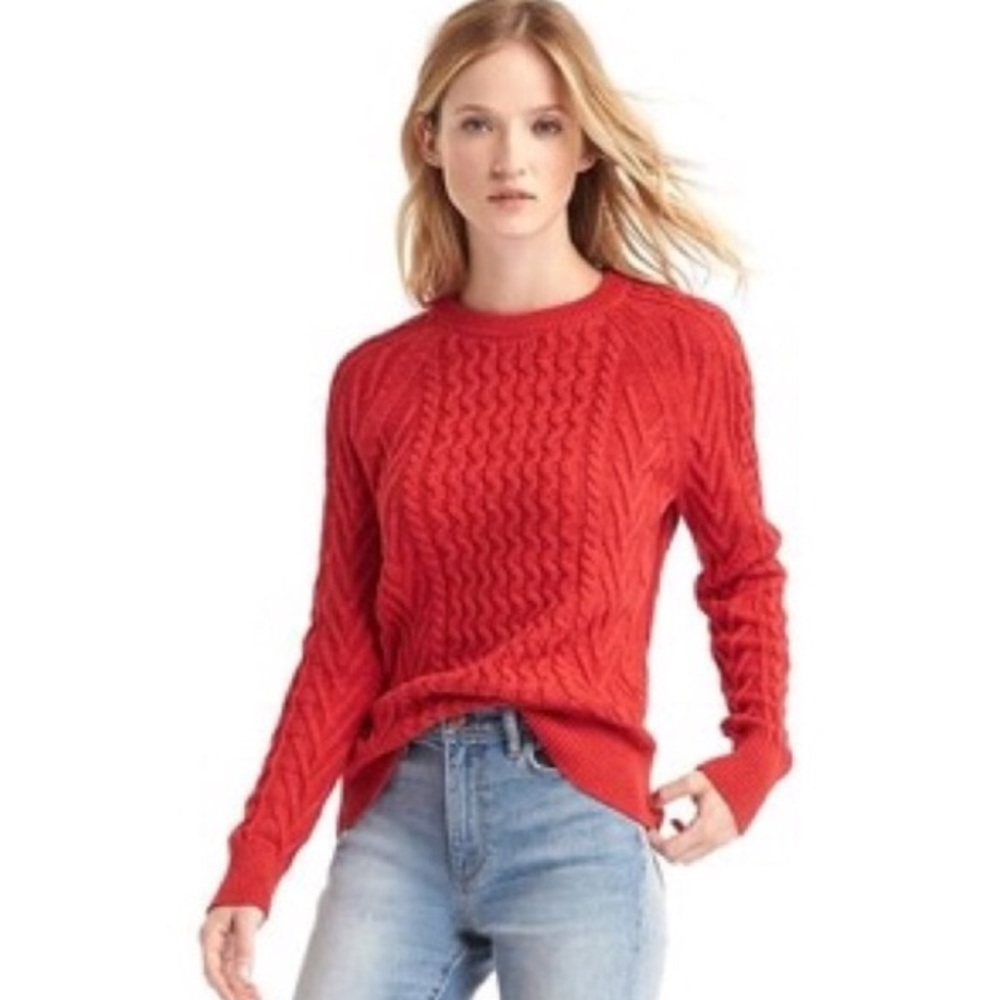 GAP Red Cable Knit Crew Neck Sweater NWT